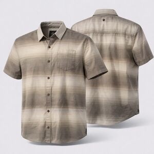 prAna Mens XXL Gray Striped Short Sleeve Button Up Casual Outdoor Shirt